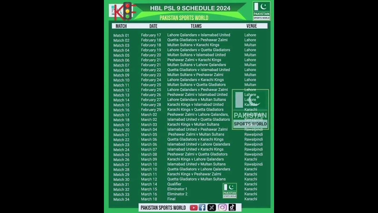 PSL 2024 schedule matches 