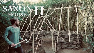 Building an AngloSaxon Pit House with Hand Tools  Part II | Medieval Primitive Bushcraft Shelter