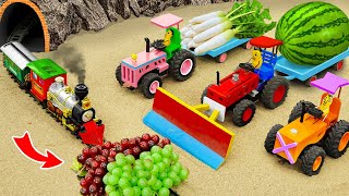 Diy tractor making mini Bulldozer rescues Train | diy mini Tractor transporting Strawberry | HP Mini