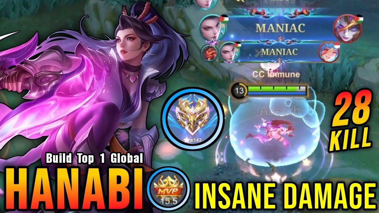 28 убийств + 2x МАНЬЯК!! Безумный урон от Ханаби для поздней игры. Сборка без ботинок. Сборка 1-г...
