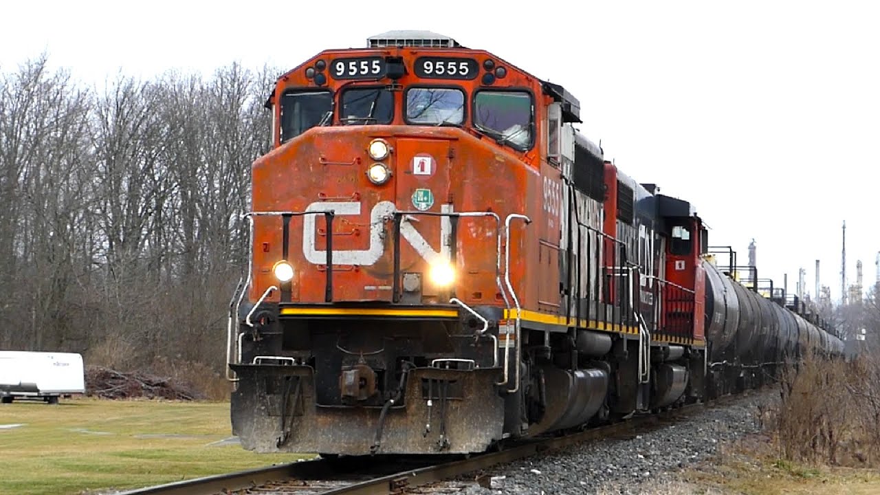 CN industrial train crossing Tashmoo Ave in Sarnia, Ontario