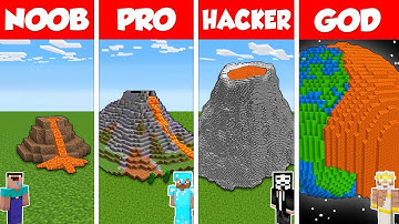 Minecraft Battle: NOOB vs PRO vs HACKER vs GOD: LAVA VOLCANO HOUSE BASE BUILD CHALLENGE / Animation