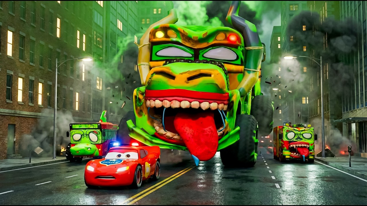 McQueen Monster : Police TOXIC RIVERS from Zombie, Giant Monster Chase - Horror Story - BeamNG.drive