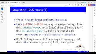 Panel data pooled OLS results interpretation