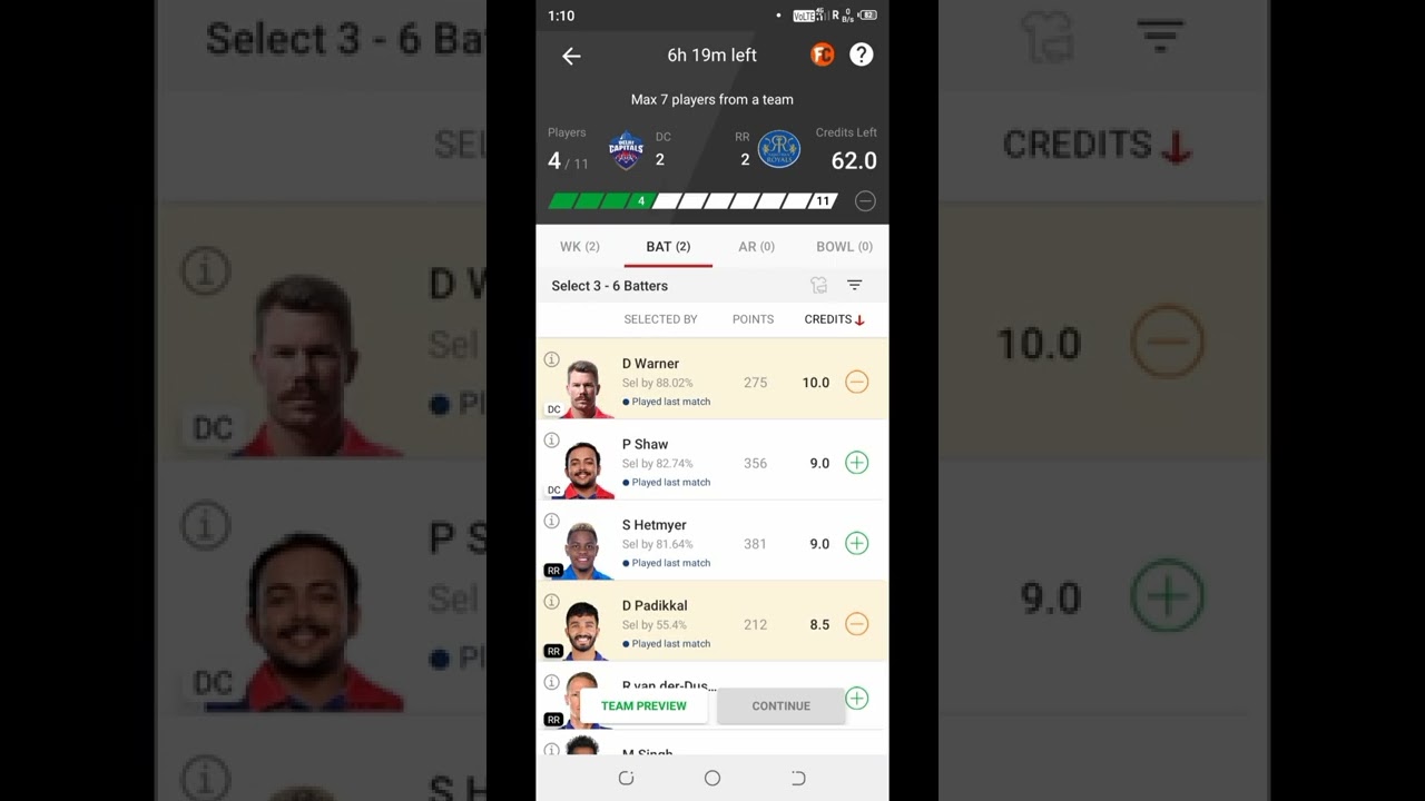 DC.   vs.   RR.    team Suggest