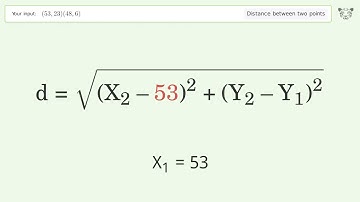 Find the distance between two points p1 (53,23) and p2 (48,6): Step-by-Step Video Solution