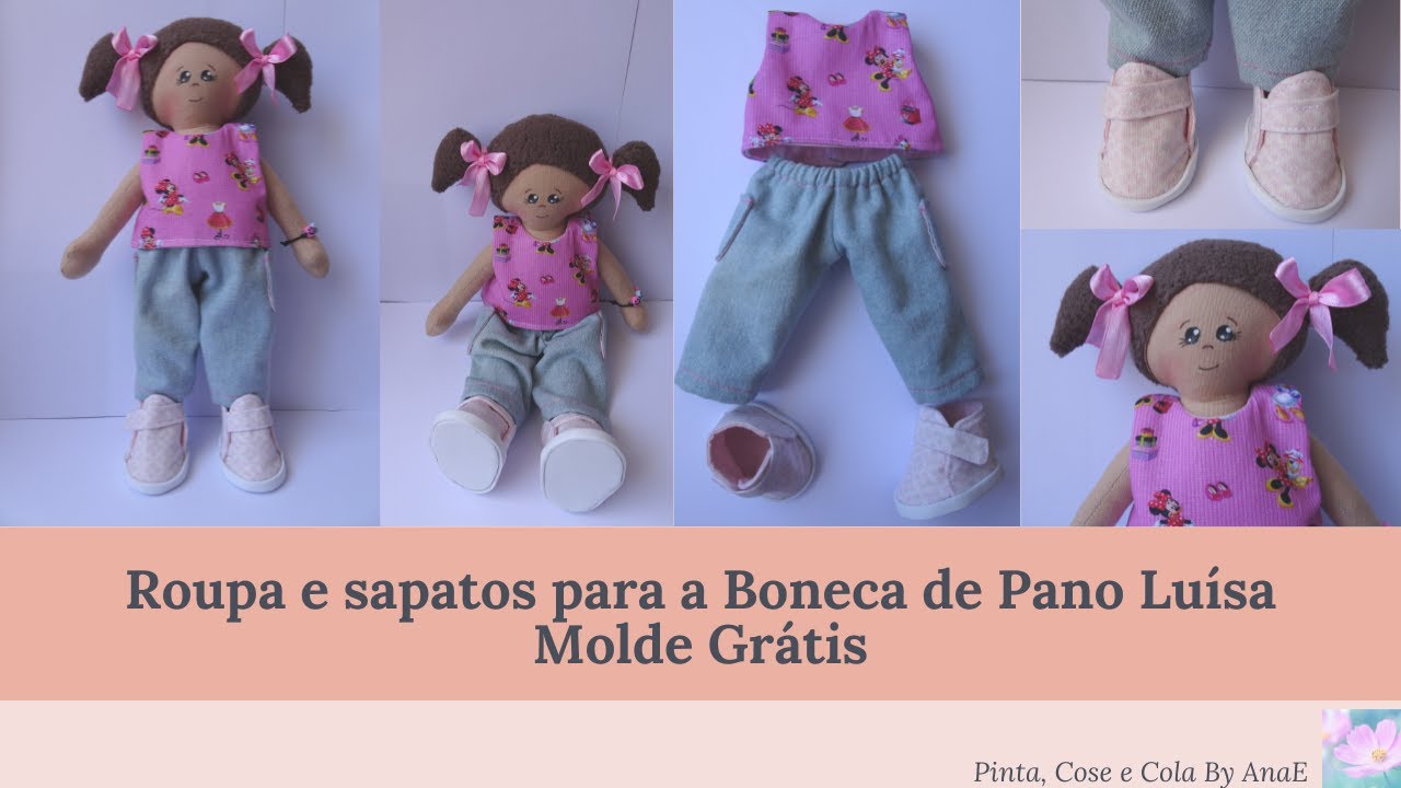 Roupa e Sapatos para a Boneca de Pano Luísa. Molde grátis