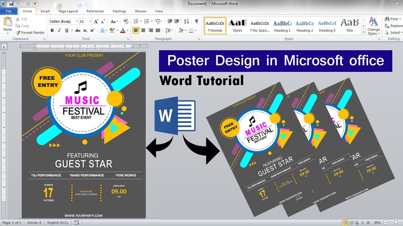 A4 Size creative poster design in ms word~~How to make Poster Design in