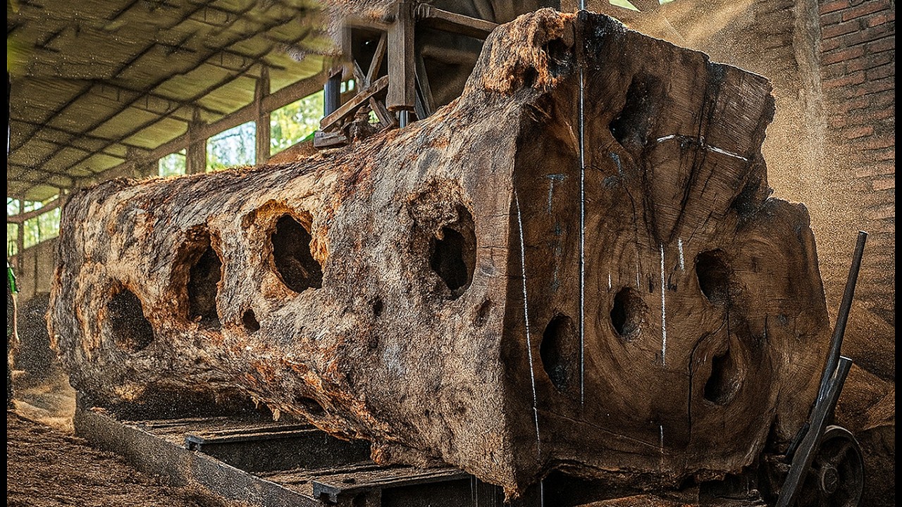 Extreme Sawmill Action ‼️ Rotten Trembesi Wood with Mysterious Clumps ...