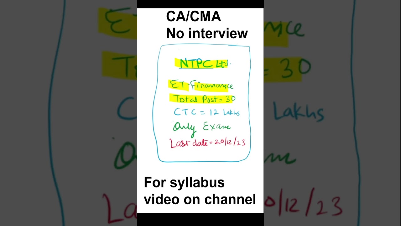 ET finance NTPC recruitment for CA and CMA 