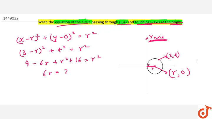 Write the equation of the circle passing through (3,4) and touching    y-axis at the origin.