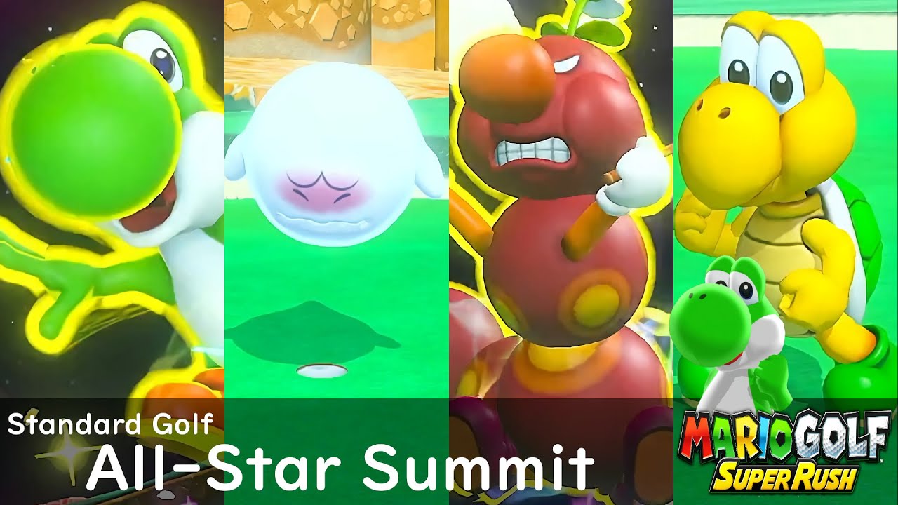 Mario Golf Super Rush Yoshi vs Boo vs Wiggler vs Koopa in All Star Summit