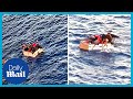 Crazy moment six Cuban migrants on makeshift raft rescued by cruise ship in Gulf of Mexico