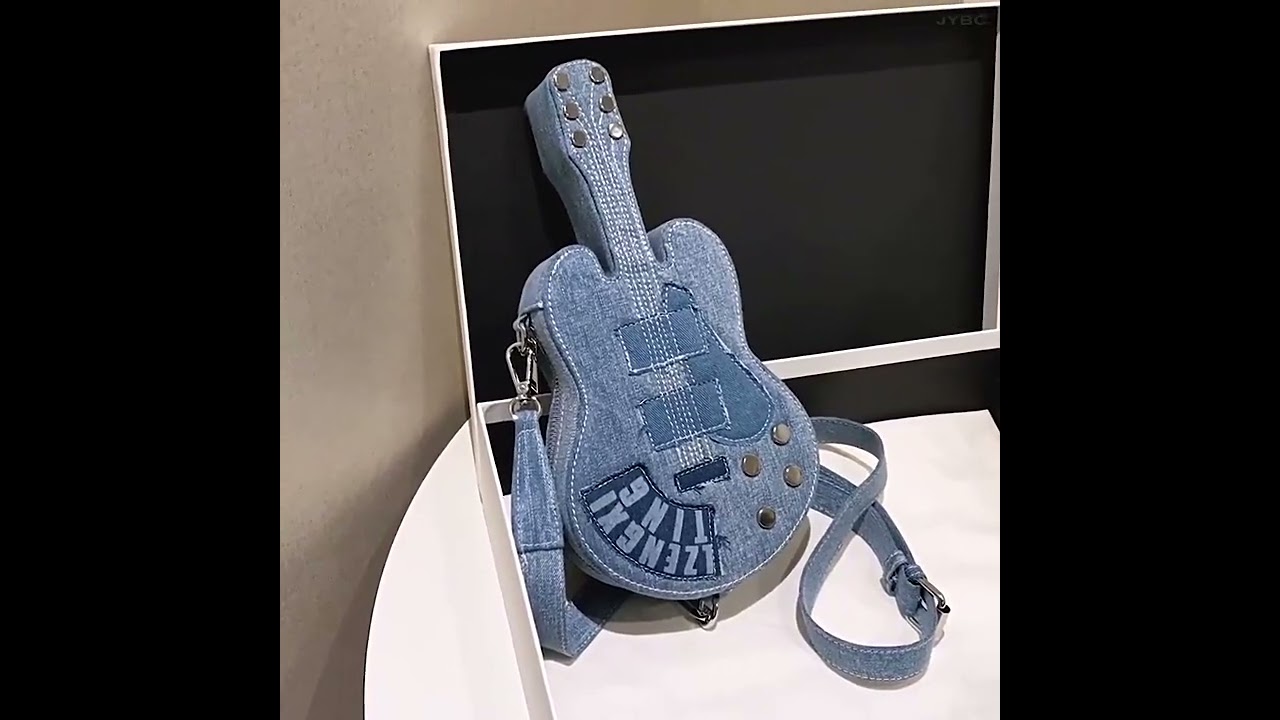 Denim Crossbody Bag in Unique Guitar Shape