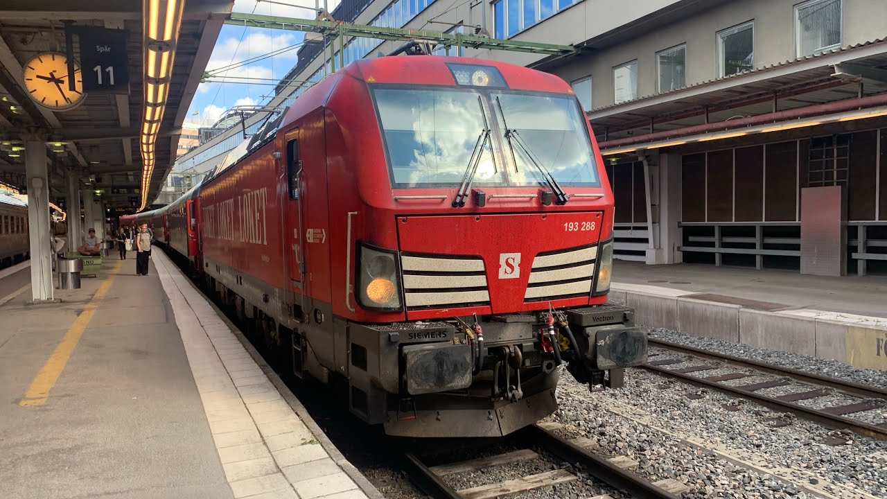 Snälltåget draget av Vectron 193 288 avgår Centralen - YouTube