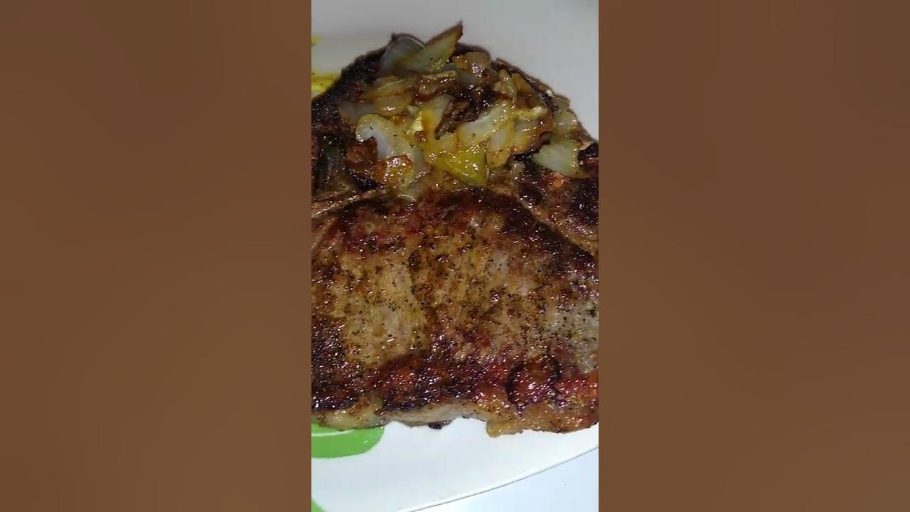 My tender, juicy T-Bone steak, over easy eggs .yum. - YouTube
