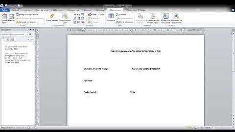 Formulaire Word avec liste déroulante, zone texte, cases à cocher