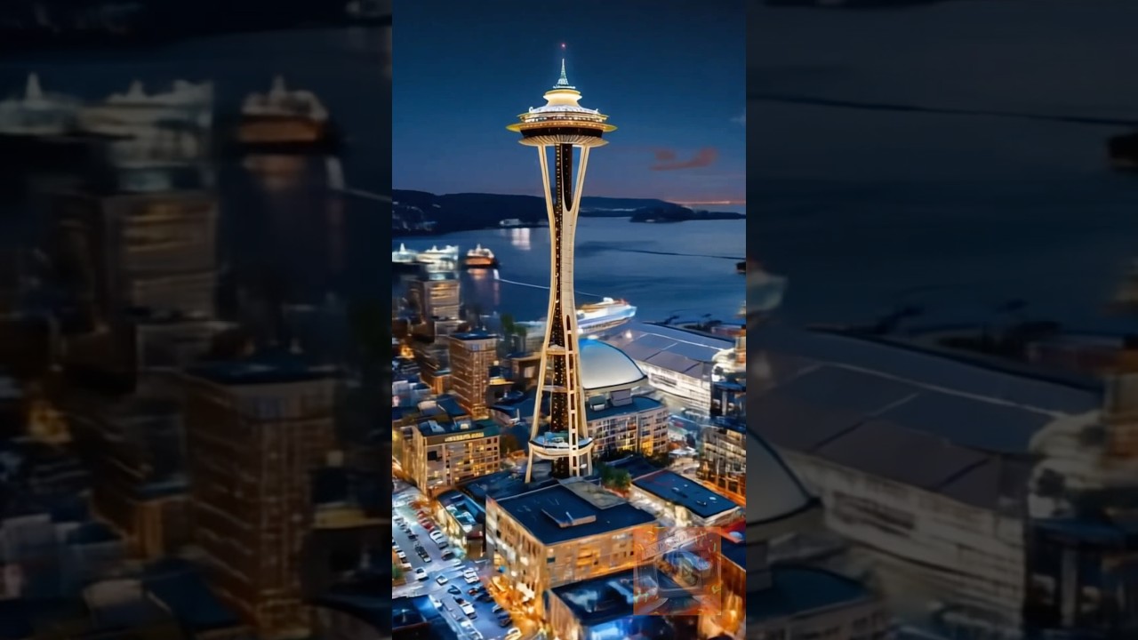 Space needle, AI drone shot  