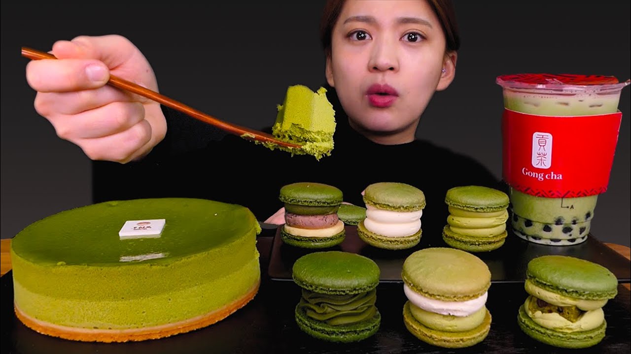 🧃Green tea cake😍그 귀하다는 오설록 컬렉션!! 녹차덕후 집합!🥰 [Green tea cake, milk tea, macaron, chocolate] Mukbang