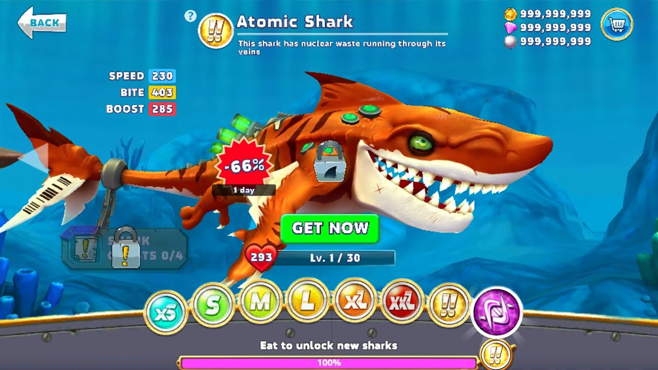 GIANT MONSTER ATOMIC SHARK GOT 66% OFF UNLOCKED AND KILL ALL SHARK - BIG SHARK | HUNGRY SHARK WORLD
