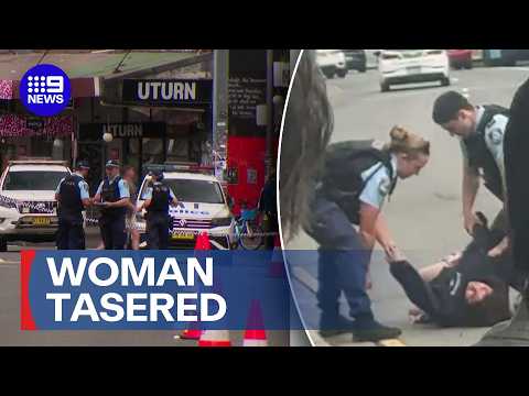 Woman tasered after alleged stabbing on busy Sydney street | 9 News Australia