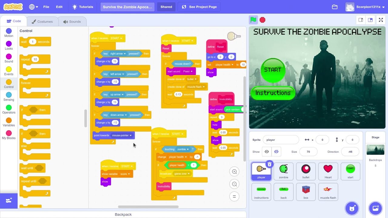 How to Make a Zombie Survival Game in Scratch!!! 7 Steps (with Pictures) 