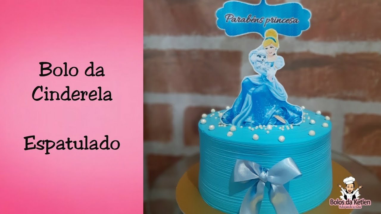 Bolo Cinderela, Chantilly azul, Topper, Espatulado, Infantil, Pérolas, Aniversário