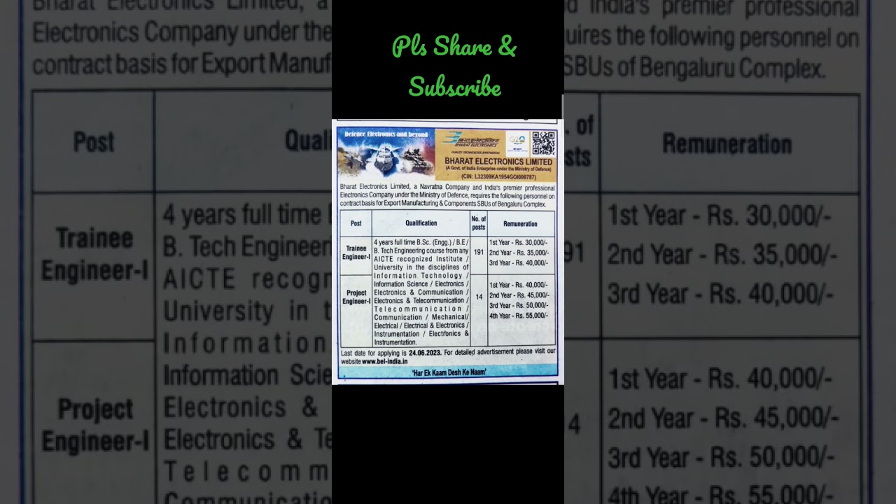 BHARAT ELECTRONIC LIMITED RECRUITMENT 2023  ||