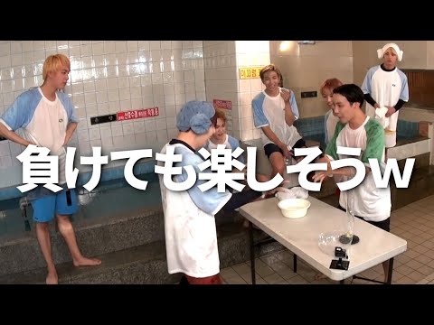 【BTS銭湯リレー】水かけゲームで全員ずぶ濡れｗ【日本語字幕】