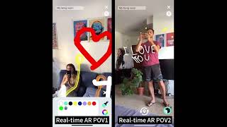 Raw footage of ARE4 collaborative Augmented Reality experience, on spot, 2 POVs