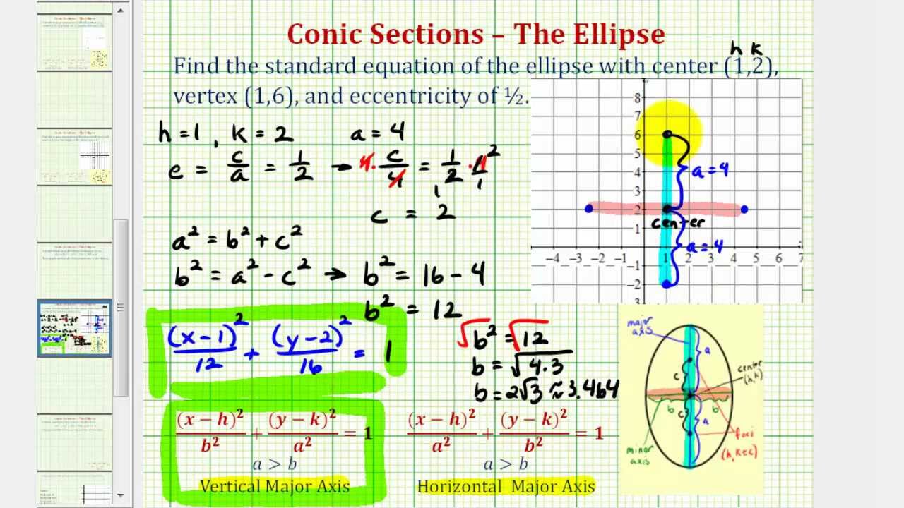 How To Find The Equation Of An Ellipse Given Center Vertex