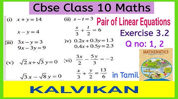Cbse Class 10 Linear Equations in Two Variables by Substitution Method Ex 3.2 Q 1 and 2 in Tamil