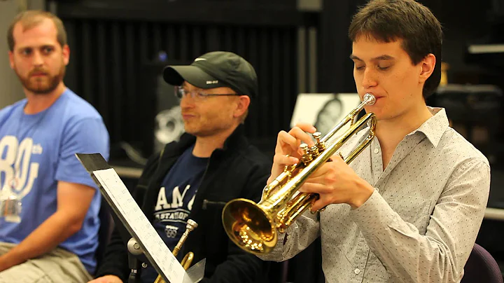 Brad Goode teaches a trumpet section at the 2015 C...