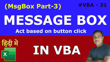 MsgBox in Excel VBA (Part – 3) | In Hindi | #VBA – 31