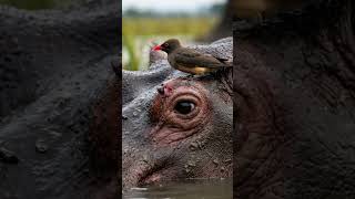 The Bird Helping a Giant Hippo #4khdr #africansafari #aivideo