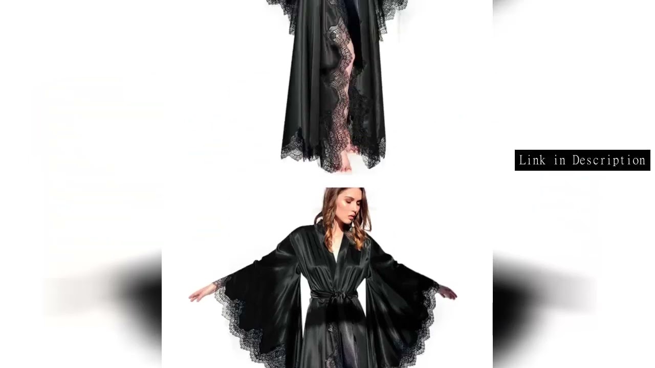 Women Robes Sleepwear Kimono Pajamas Pure Long Black Silk Satin Lace Trim Photography Dress Wedding