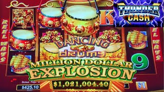 GOLD DRUM BONUS ON HIGH LIMIT DANCING DRUMS MILLION DOLLAR EXPLOSION SLOT MACHINE! THUNDER CASH!