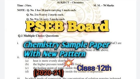 Chemistry Sample Paper With New Pattern Class 12th March 2021 PSEB Board