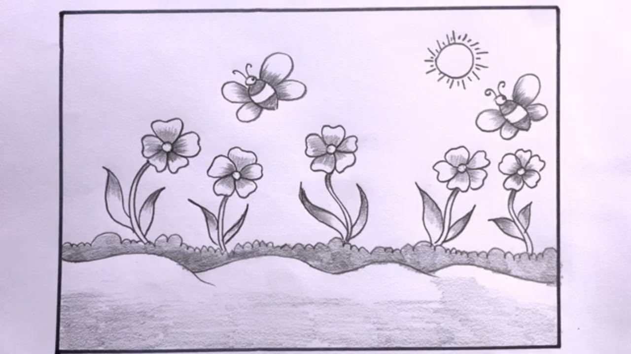 How To Draw Spring Season Scenery/Flower Scenery Drawing