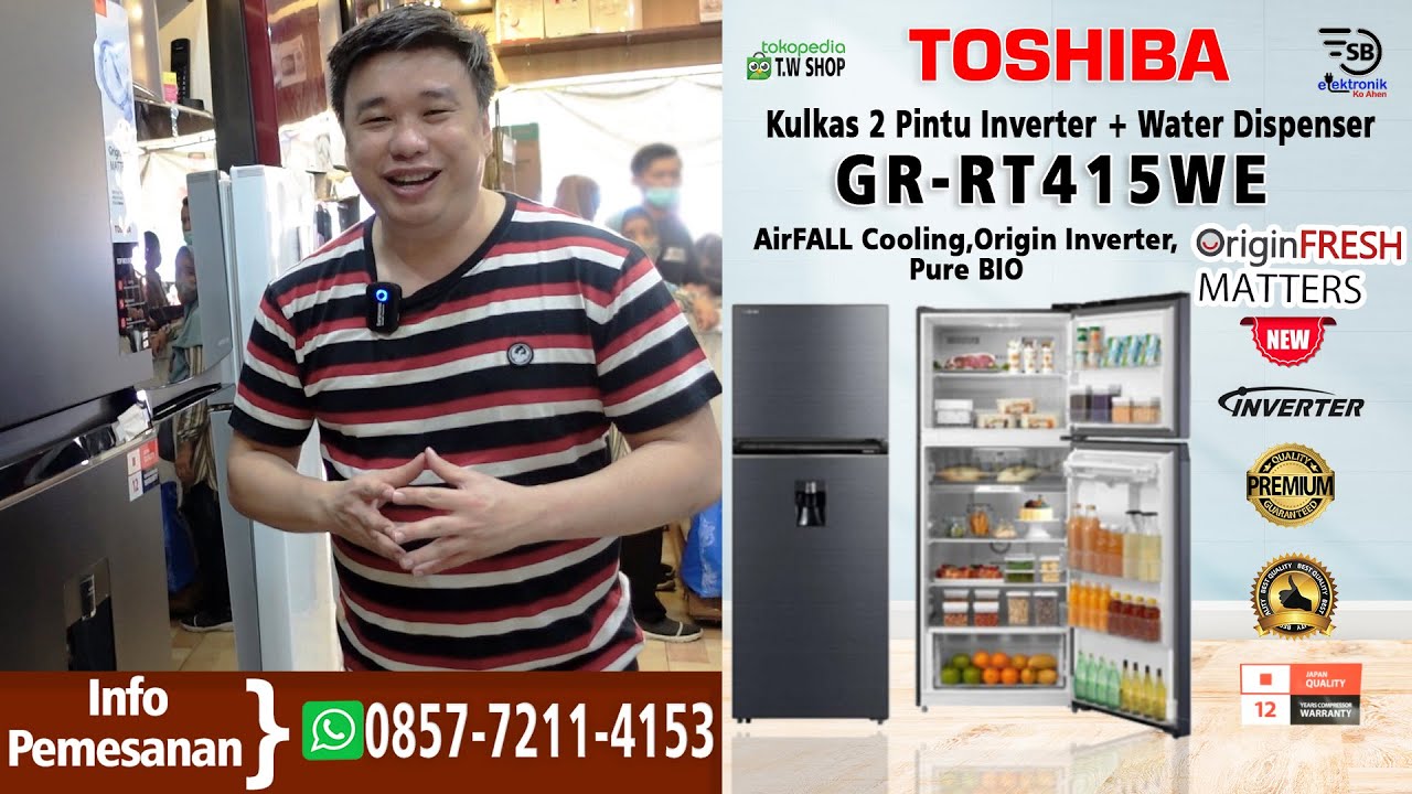 KULKAS 2 PINTU INVERTER TOSHIBA GR-RT415WE Ada Dispensernya Pula, Tersedia Di SB Elektronik Ko Ahen