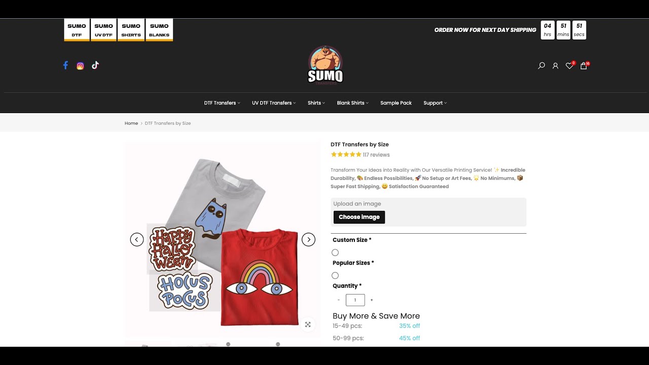 How To Place An Order For DTF Transfers By Size From Sumo Transfers