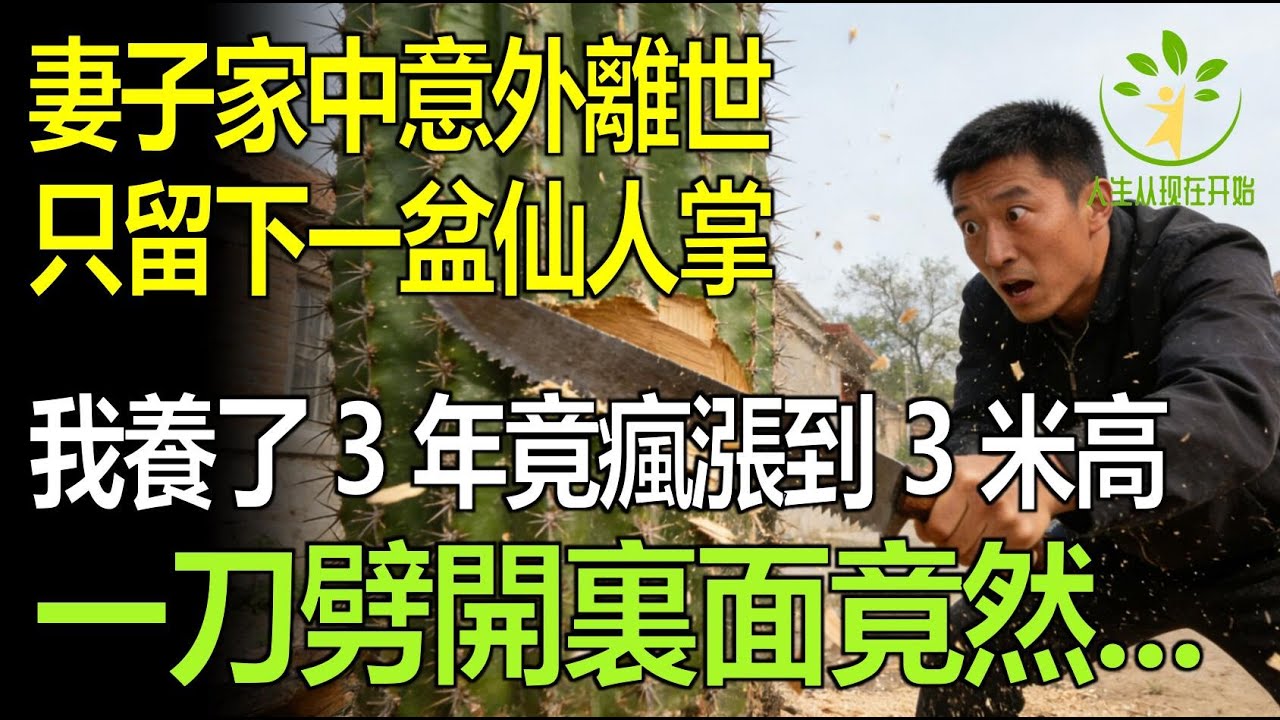 妻子家中意外猝死，只留下一盆仙人掌，我養了3年竟瘋漲到3米高，一刀劈開裏面竟然是……