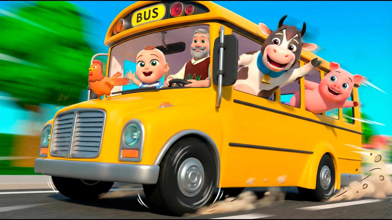 Wheels on the Bus with FARM ANIMALS | Almama Nursery Rhymes