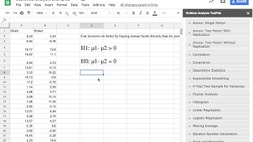 Independent sample t test with Google Sheets