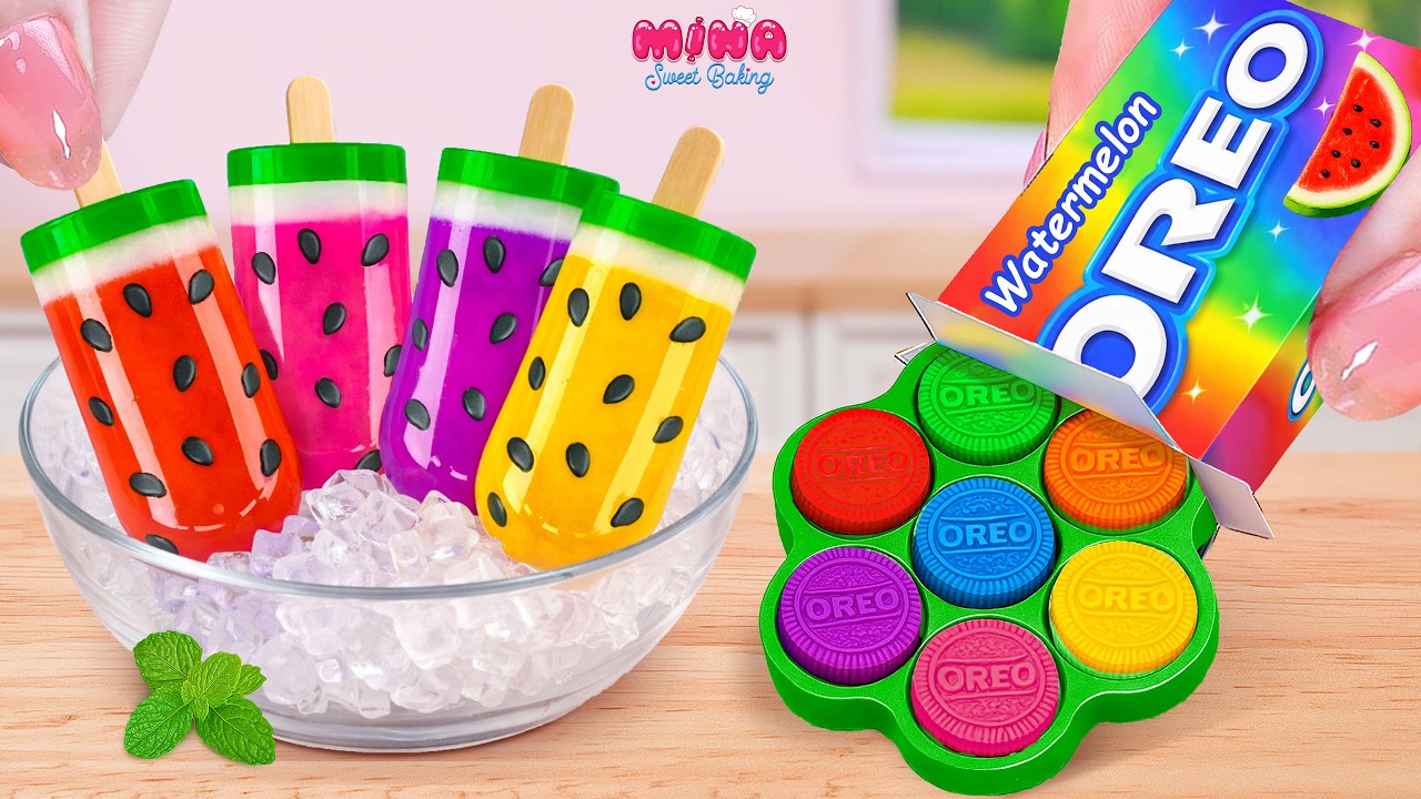 🍉Арбузное мороженое против торта «Орео»🍉Вкусный миниатюрный арбузный шоколадный торт | Выпечка от...