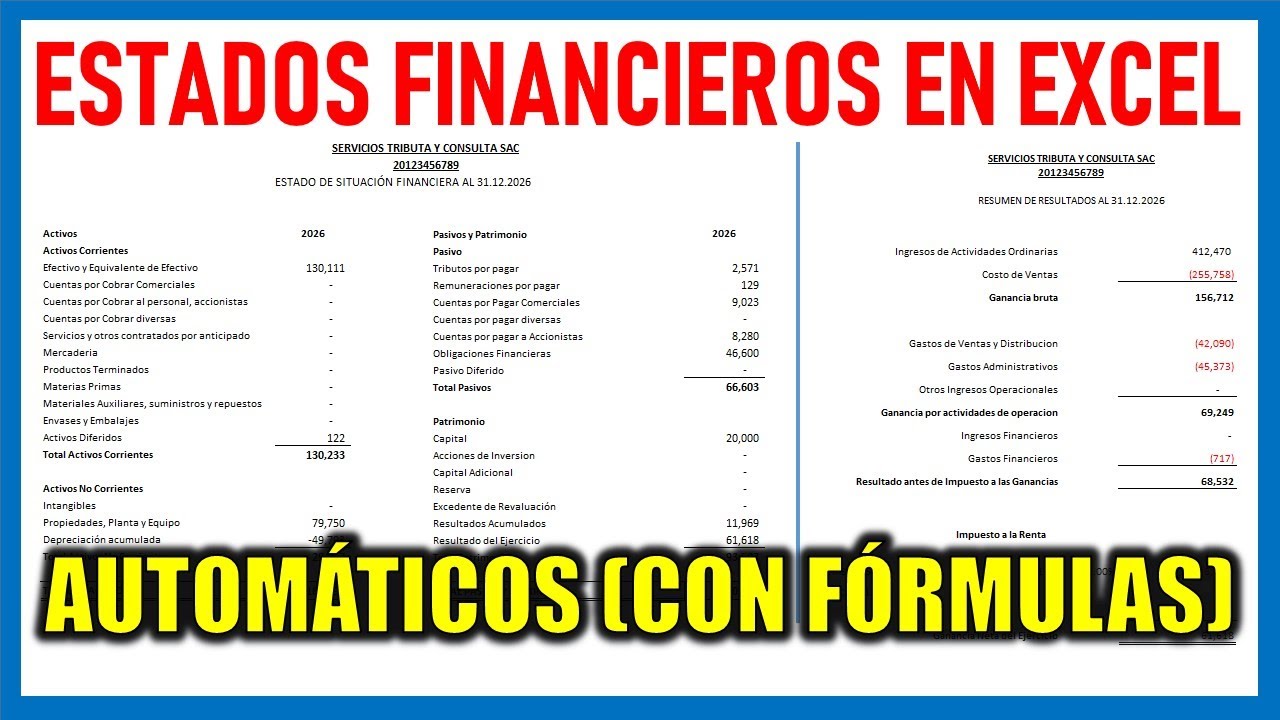 Estados Financieros en Excel 2025-2026 - Estado de Situación Financiera y Estado de Resultados