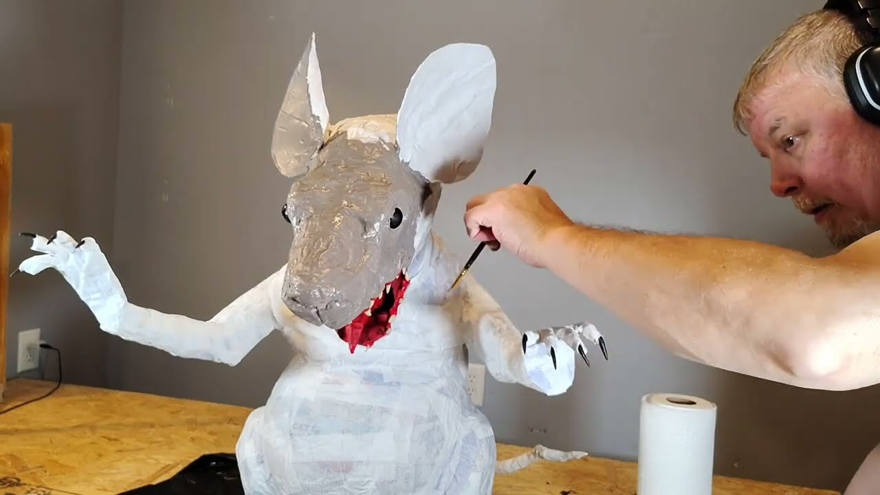 "RATZILLA" MAKING MONSTER RAT FROM PAPER AND CLOTH MACHE PART 2 ALL FINISHED