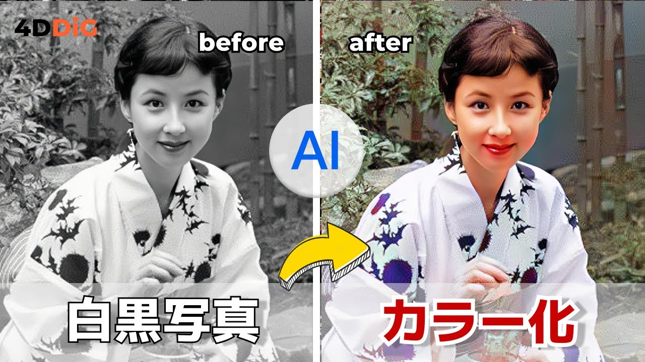 白黒からカラー】AI技術で白黒写真をカラー化にする方法｜無料【4DDiG