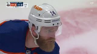 Mattias Ekholm of the Edmonton Oilers scores a goal vs Vancouver Canucks Round 2 Game 1 08-05-2024