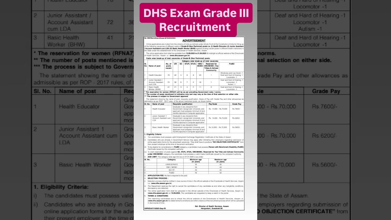 DHS Exam Grade III Recruitment 